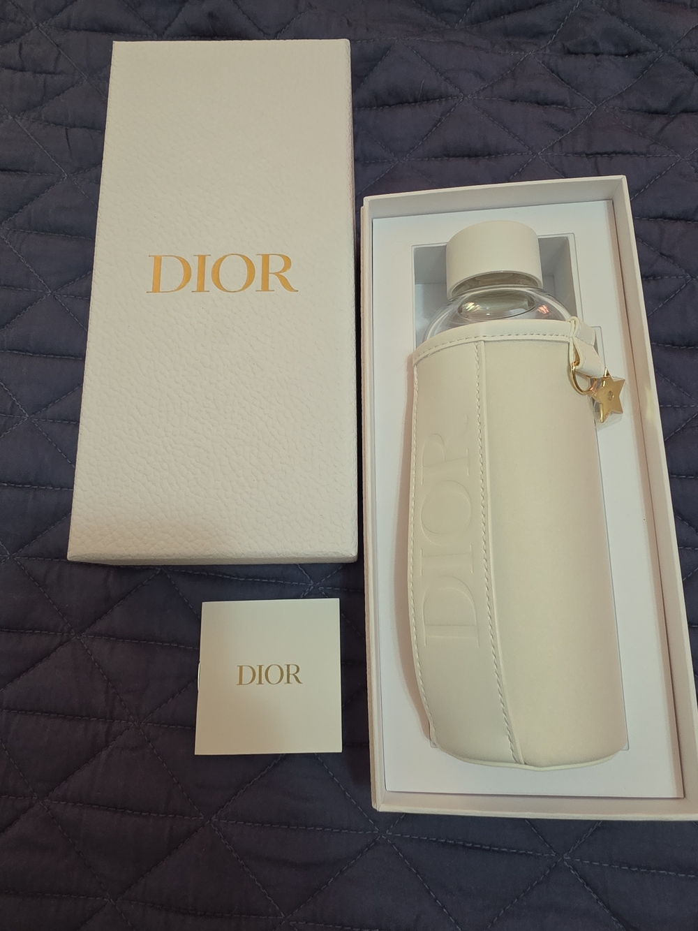 DIOR White Leather-Covered Water Bottle